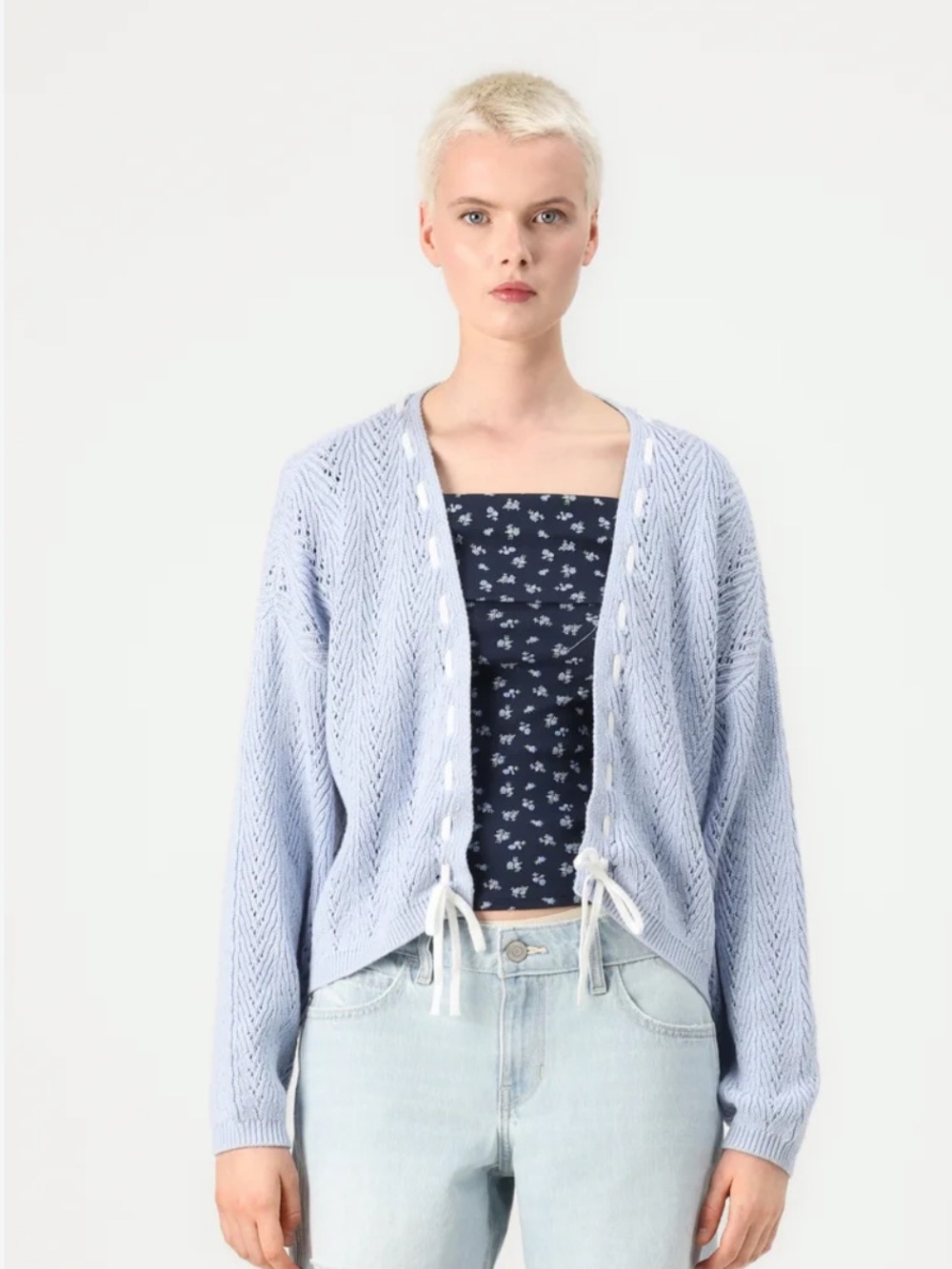Hollister Powder Blue Open-Knit Tie-Front Cardigan